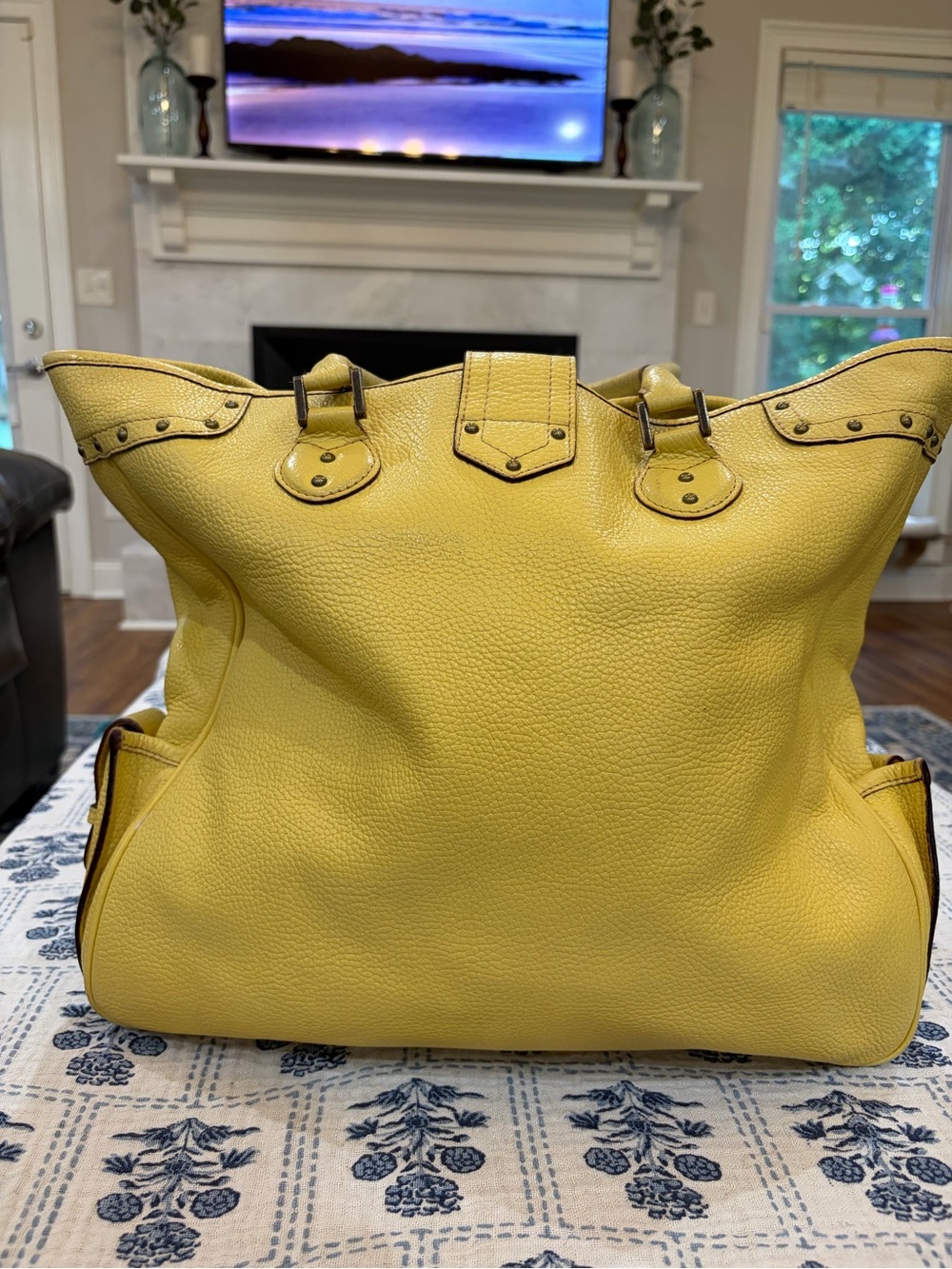 J. Crew Yellow Pebbled Leather Tote with Stud Detail - Picture 2 of 3